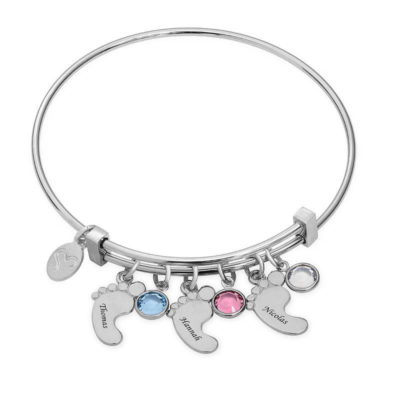 Baby Feet Bangle Bracelet with Birthstones-1 product photo