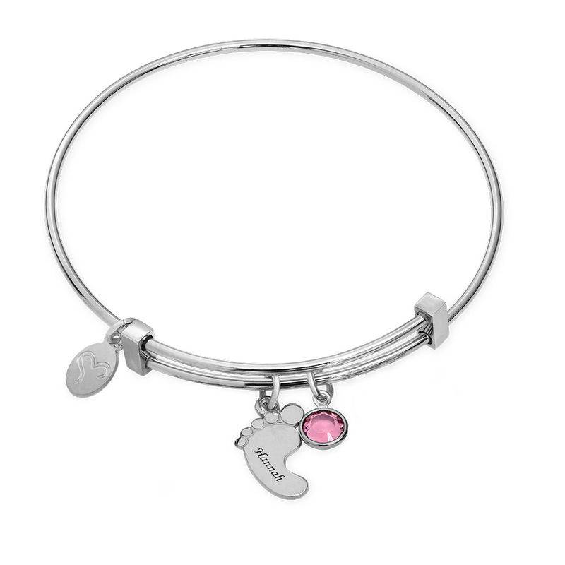Baby Feet Bangle Bracelet with Birthstones-2 product photo