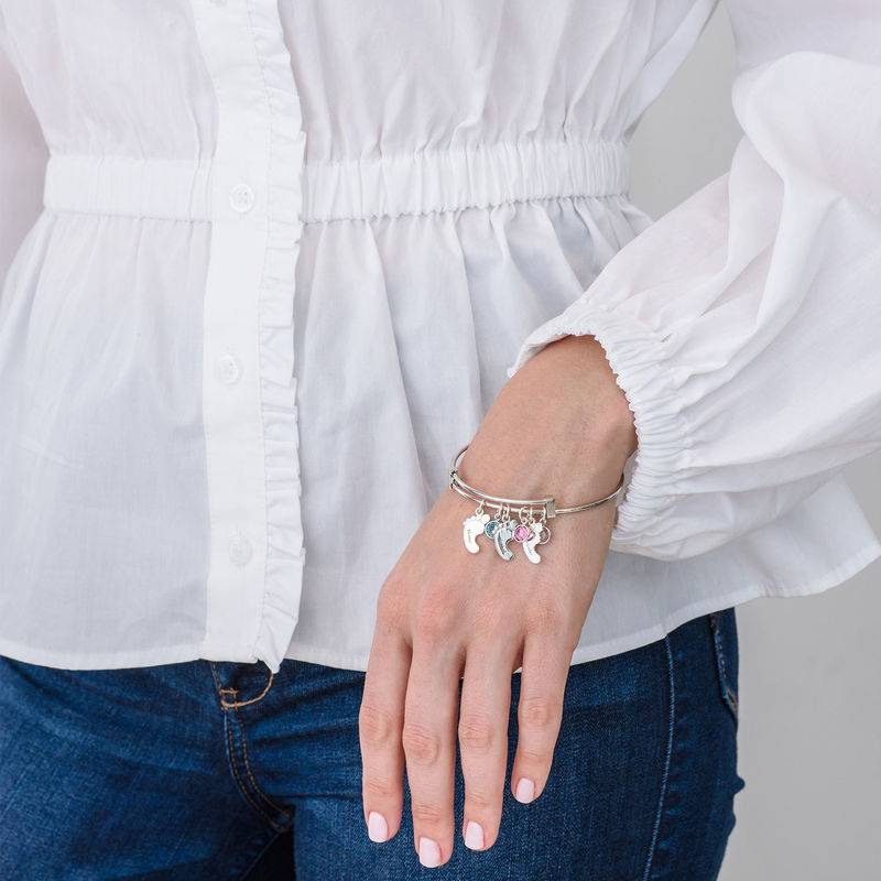 Baby Feet Bangle Bracelet with Birthstones-3 product photo