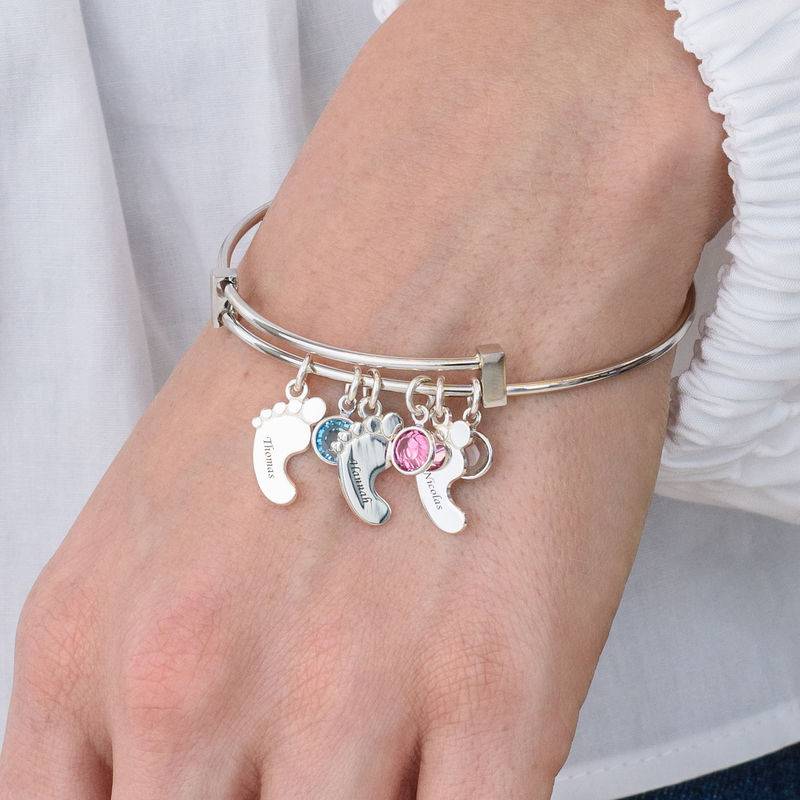 Baby Feet Bangle Bracelet with Birthstones-4 product photo