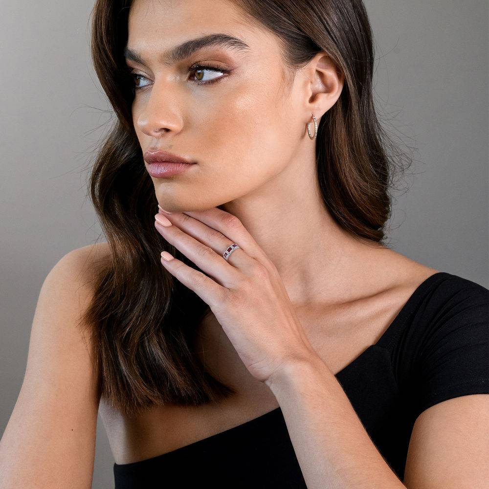 Baguette-Cut Ruby Eternity Ring in 10k White Gold with Diamonds-5 product photo