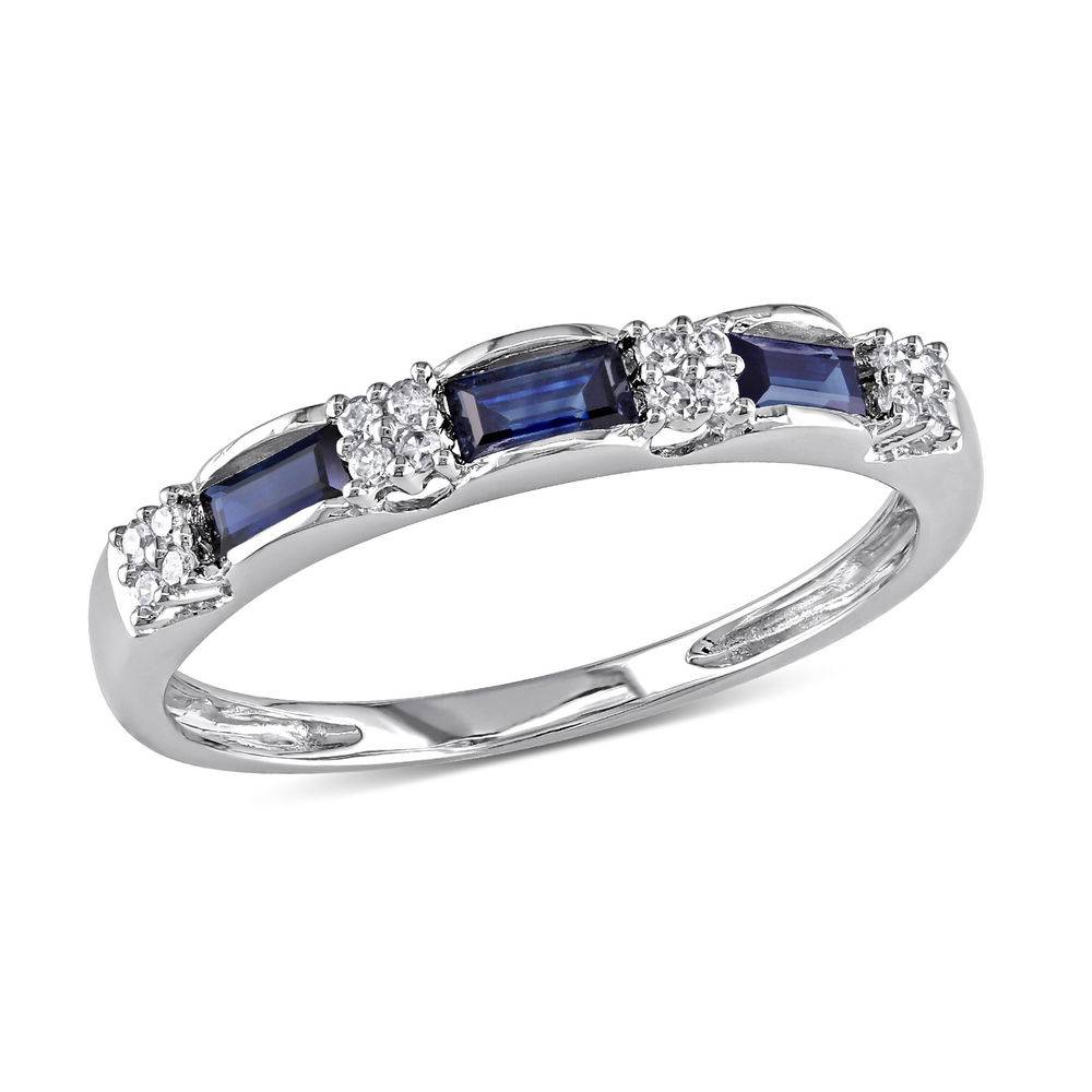 Baguette-Cut Sapphire Eternity Ring in 10k White Gold with Diamonds-1 product photo