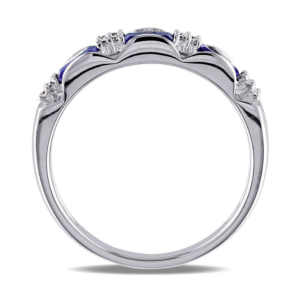 Baguette-Cut Sapphire Eternity Ring in 10k White Gold with Diamonds-2 product photo