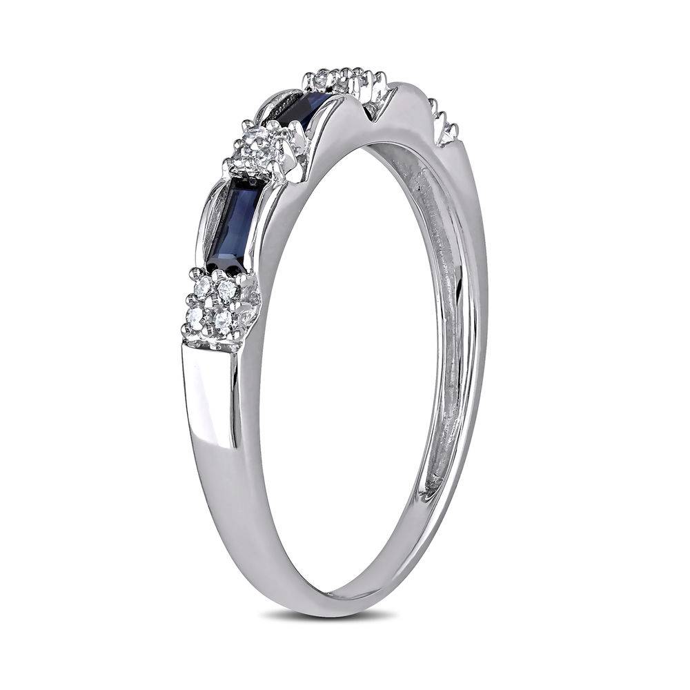 Baguette-Cut Sapphire Eternity Ring in 10k White Gold with Diamonds-3 product photo