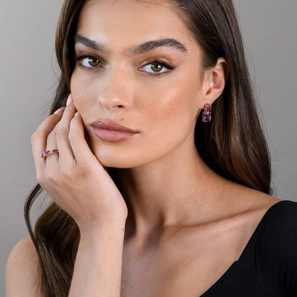 Baguette Ring with Amethyst and White Topaz Gemstones in 10k Rose Gold-4 product photo