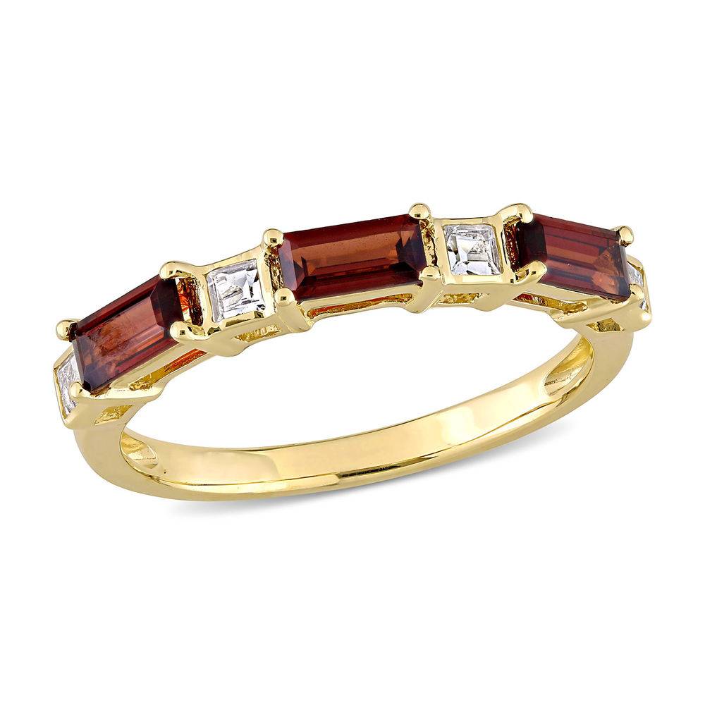 Baguette Ring with Garnet and White Topaz Gemstones in 10k Yellow Gold-1 product photo