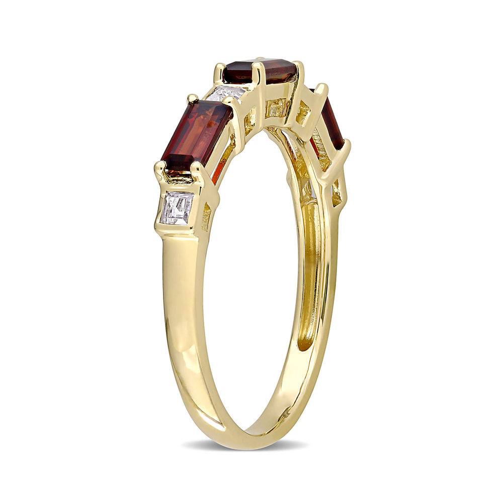 Baguette Ring with Garnet and White Topaz Gemstones in 10k Yellow Gold-2 product photo