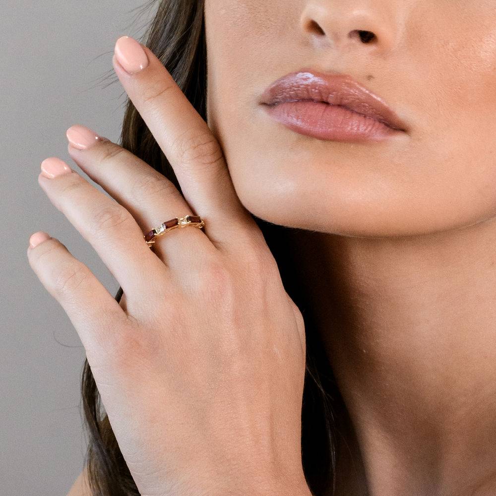 Baguette Ring with Garnet and White Topaz Gemstones in 10k Yellow Gold-3 product photo