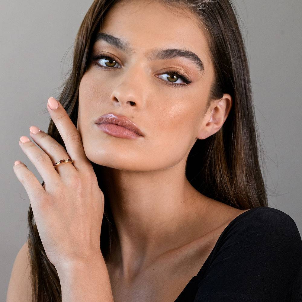 Baguette Ring with Garnet and White Topaz Gemstones in 10k Yellow Gold-4 product photo