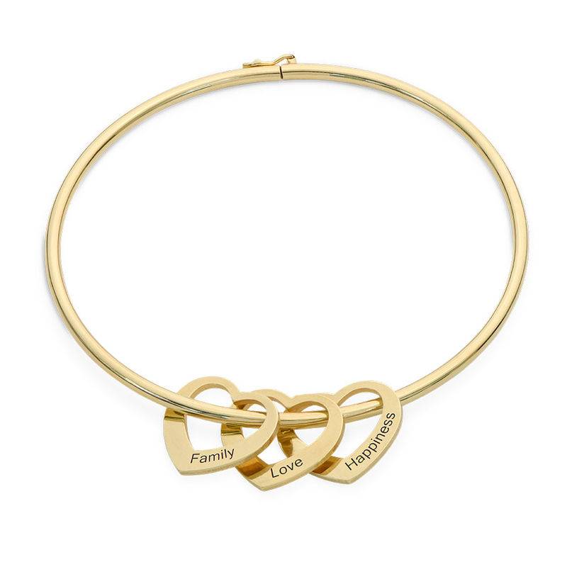 Bangle Bracelet with Heart Shape Pendants in Gold Plating-1 product photo