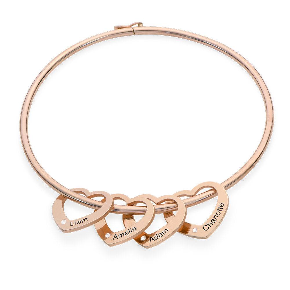 Bangle Bracelet with Heart Shape Pendants in Rose Gold Plated with Diamonds-1 product photo