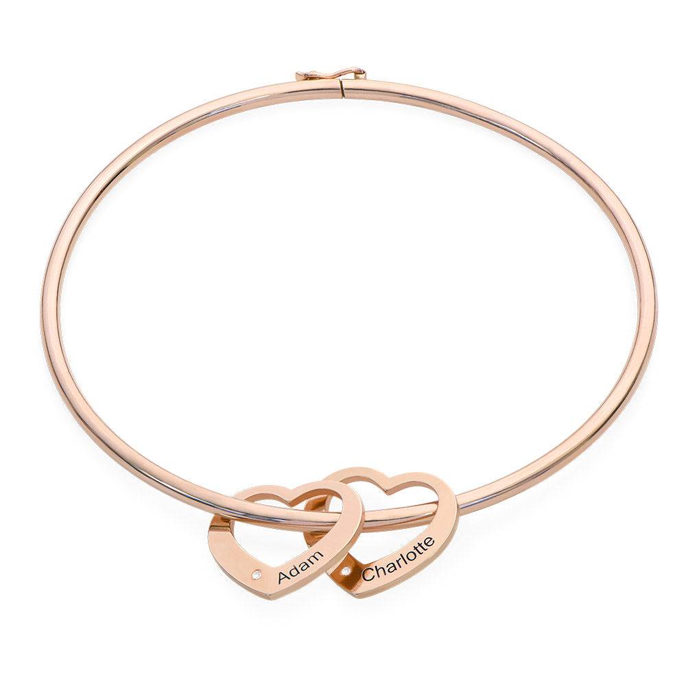 Bangle Bracelet with Heart Shape Pendants in Rose Gold Plated with Diamonds-2 product photo