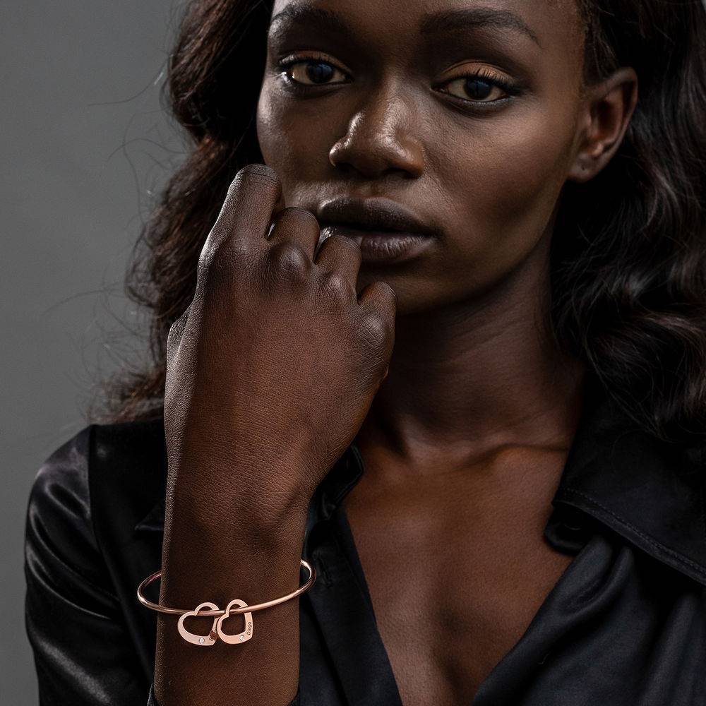 Bangle Bracelet with Heart Shape Pendants in Rose Gold Plated with Diamonds-3 product photo