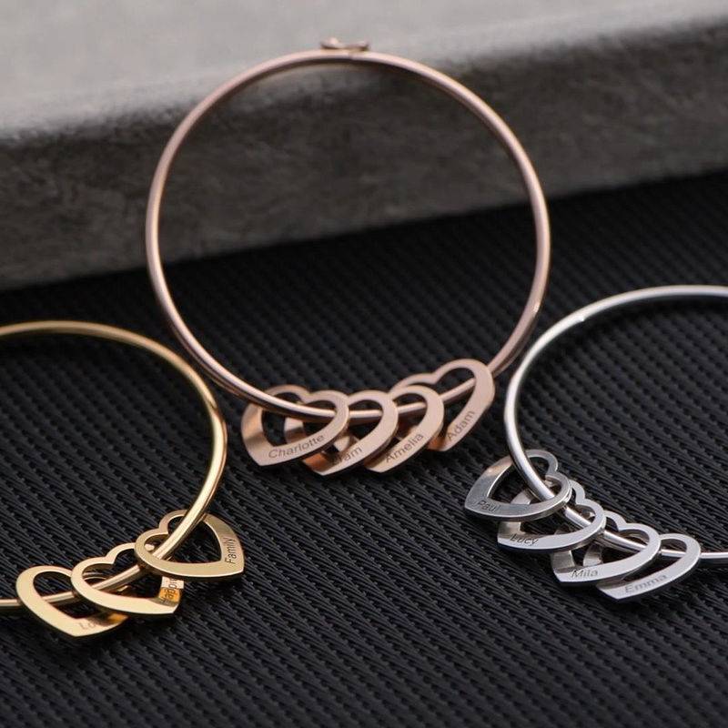 Bangle Bracelet with Heart Shape Pendants in Silver12-3 Bangle Bracelet with Heart Shape Pendants in Silver12-3 product photo