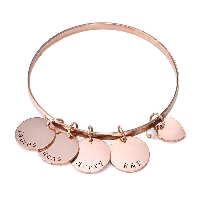 Bangle Bracelet with Personalized Pendants in Rose Gold Plating-1 product photo