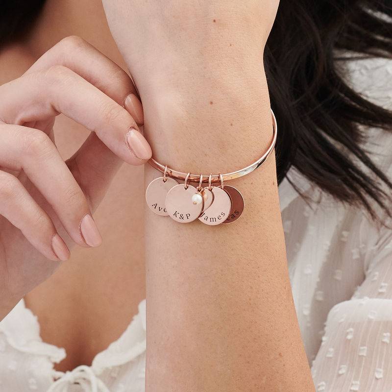 Bangle Bracelet with Personalized Pendants in Rose Gold Plating-3 product photo