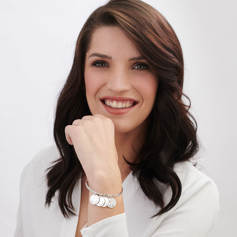 Bangle Bracelet with Personalized Pendants in Sterling Silver-2 product photo
