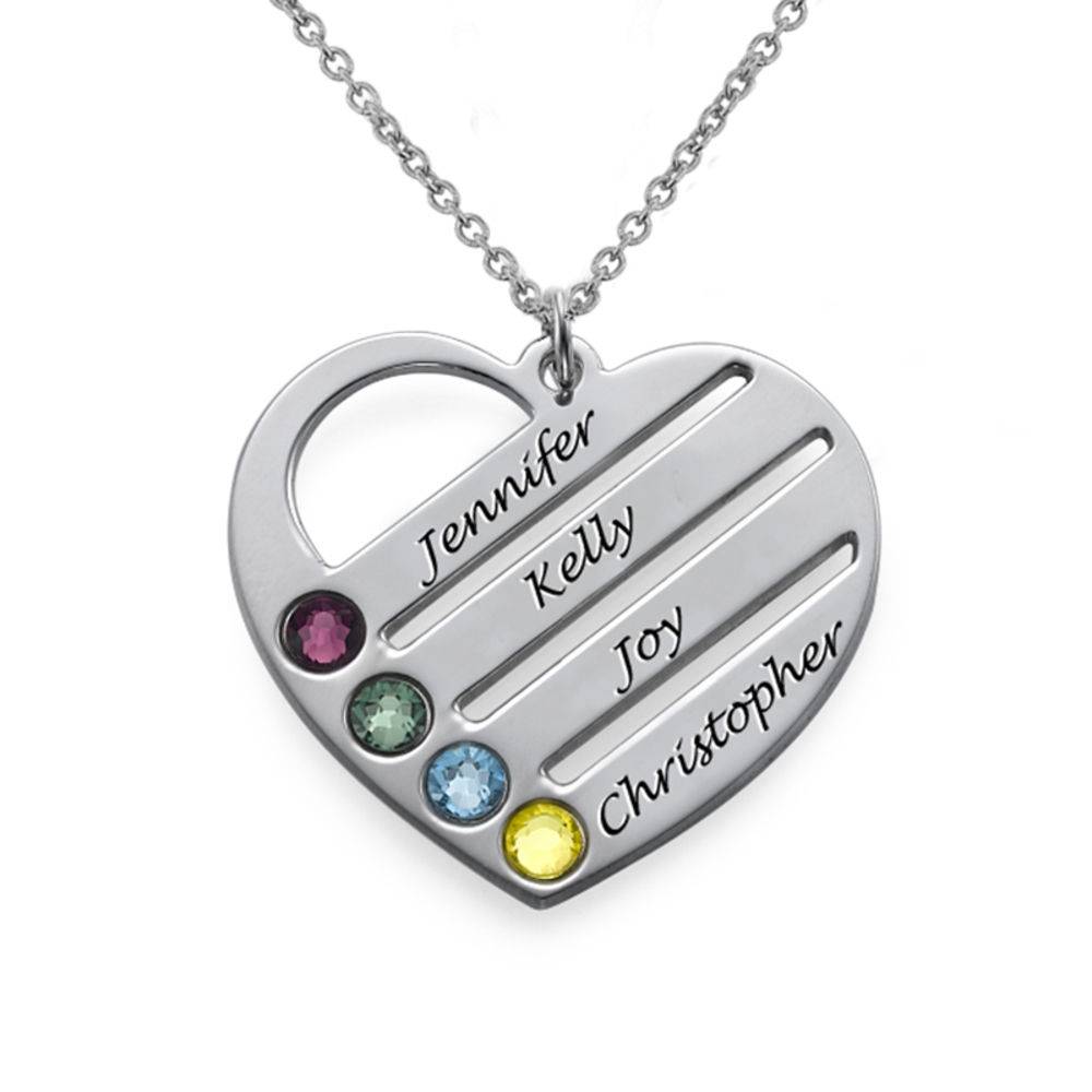 Birthstone Heart Necklace with Engraved Names-1 product photo
