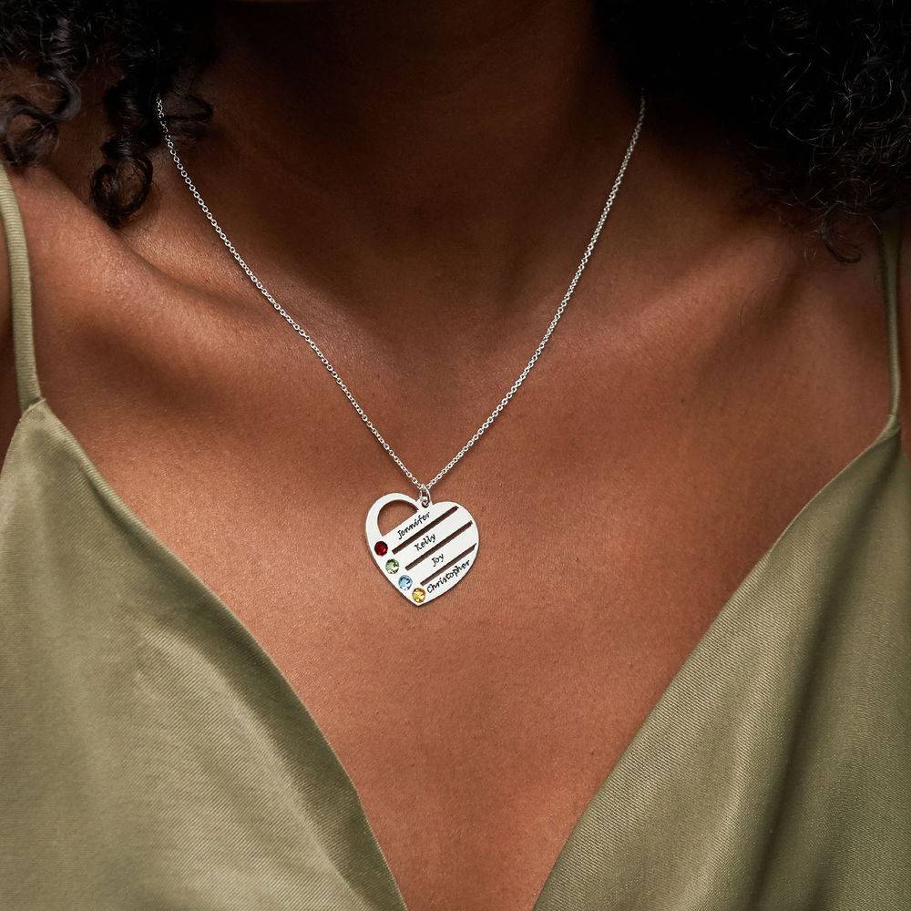 Birthstone Heart Necklace with Engraved Names-4 product photo