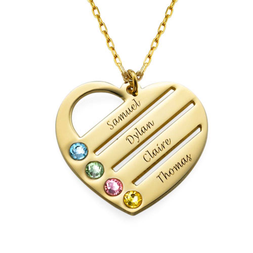 Birthstone Heart Necklace with Engraved Names in 10k Gold-1 product photo