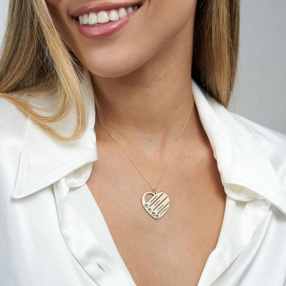 Birthstone Heart Necklace with Engraved Names in 10k Gold-3 product photo