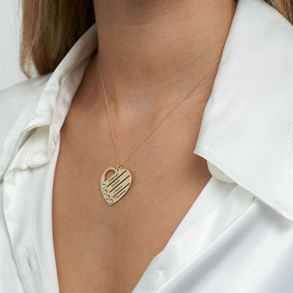 Birthstone Heart Necklace with Engraved Names in 10k Gold-4 product photo