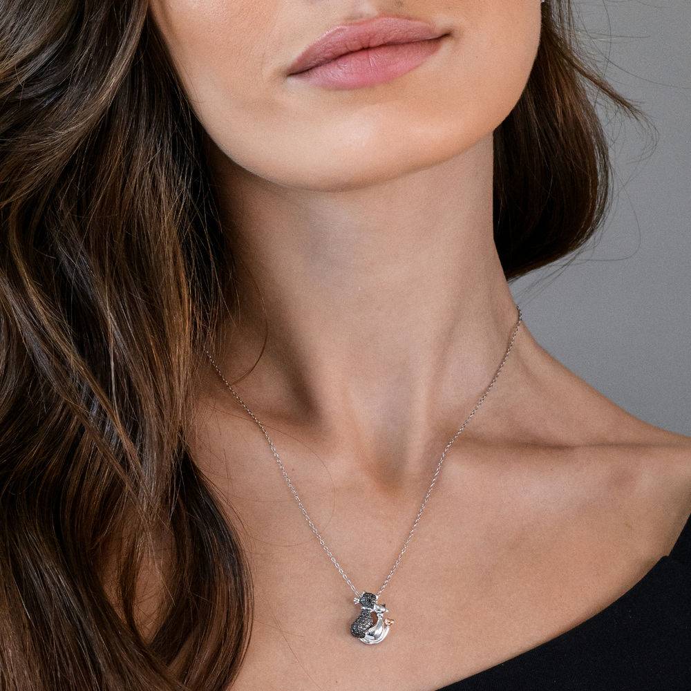 Black Diamond Cats Necklace in Sterling Silver with Rose Gold Plated details and Rhodium Plated-3 product photo