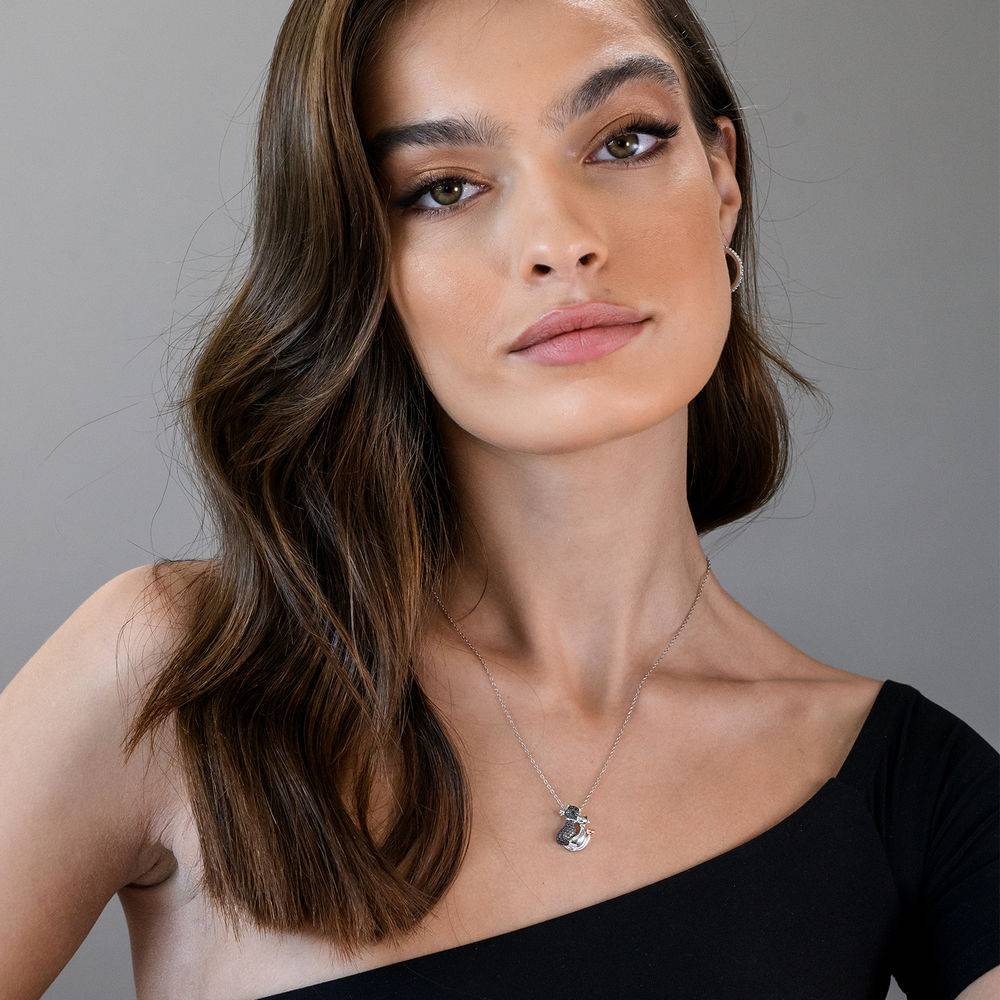 Black Diamond Cats Necklace in Sterling Silver with Rose Gold Plated details and Rhodium Plated-4 product photo