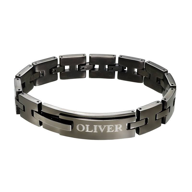Black Stainless Steel Man Bracelet with Engraving-1 product photo