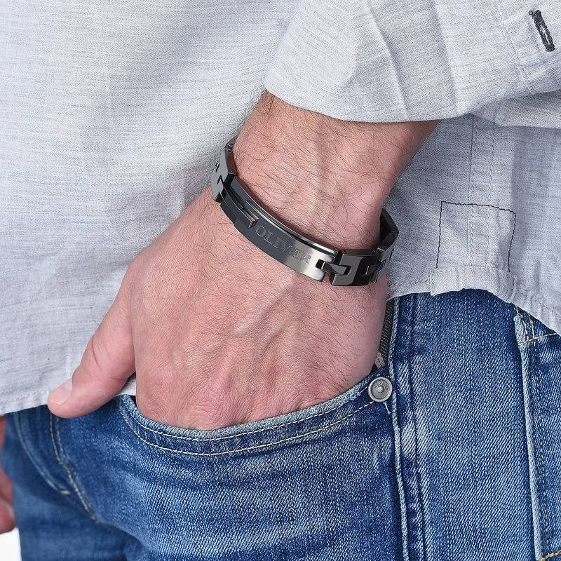 Black Stainless Steel Man Bracelet with Engraving-2 product photo
