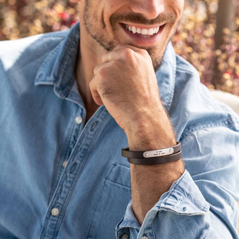 Brown Leather Bracelet with Engraved Bar-4 product photo