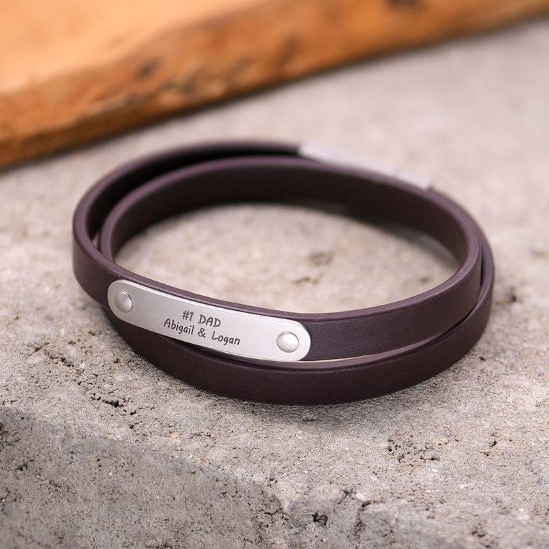 Brown Leather Bracelet with Engraved Bar-5 product photo