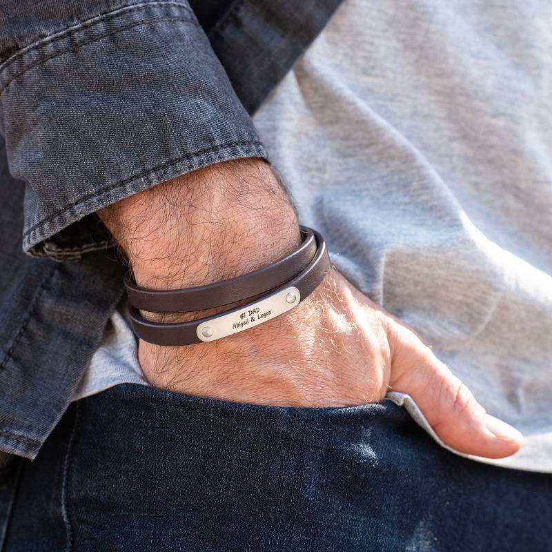 Brown Leather Bracelet with Engraved Bar-2 product photo