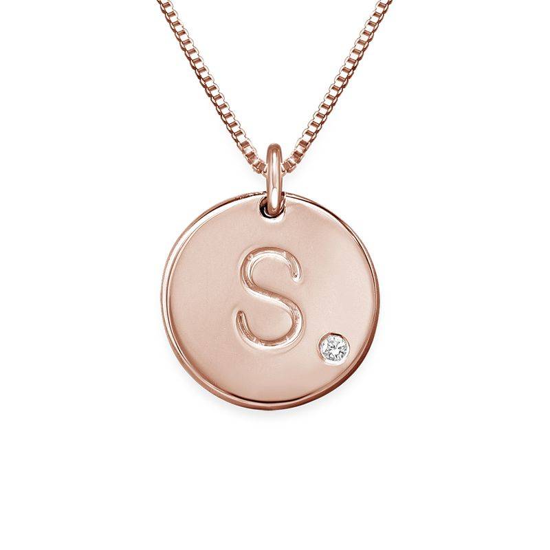 Charm Necklace with Initial Rose Gold Plated with Diamond-1 product photo