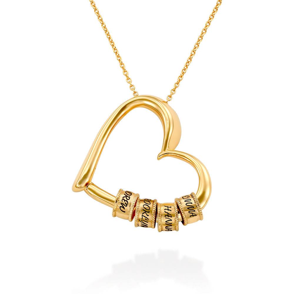 Charming Heart Necklace with Engraved Beads in Gold Plating-1 product photo