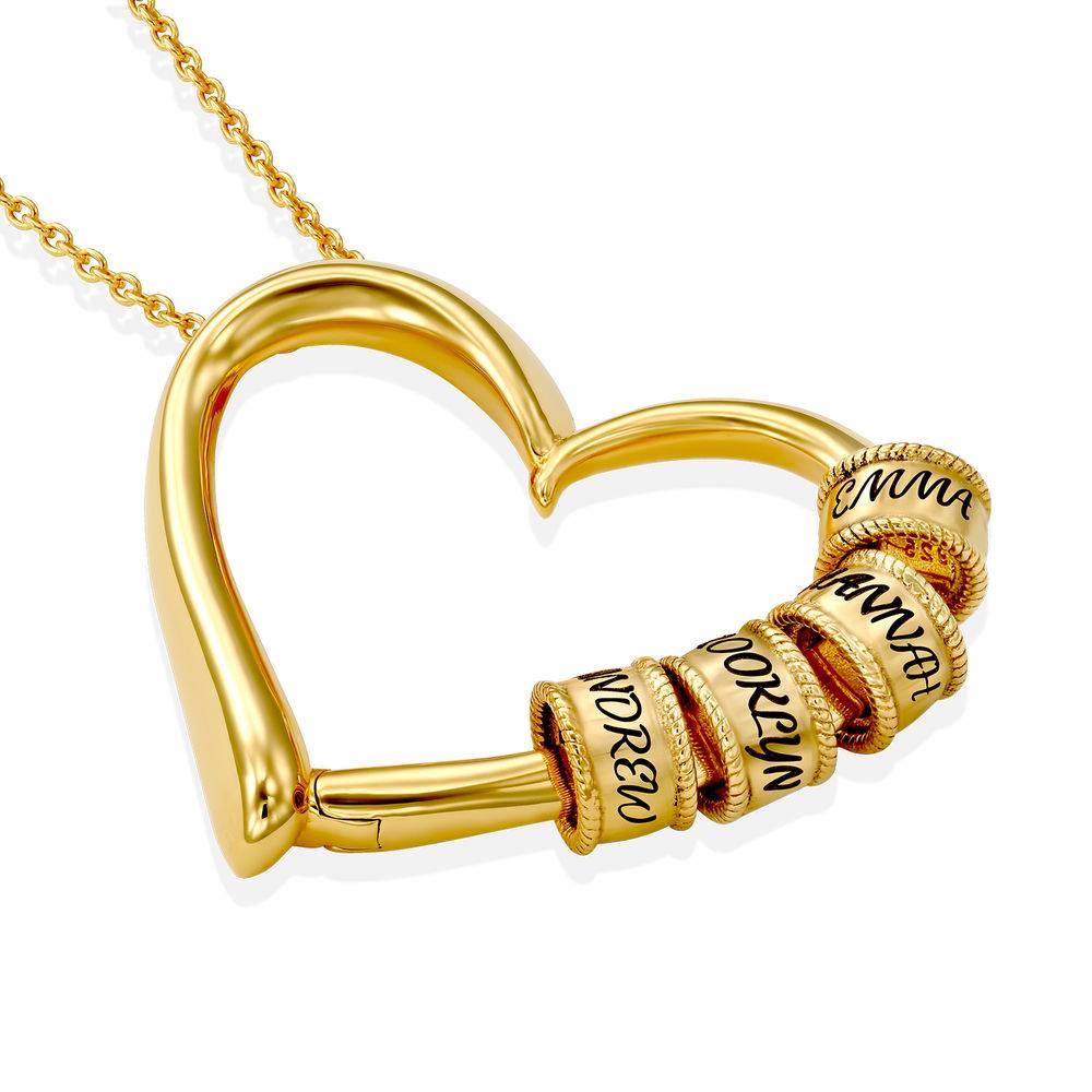 Charming Heart Necklace with Engraved Beads in Gold Plating-2 product photo