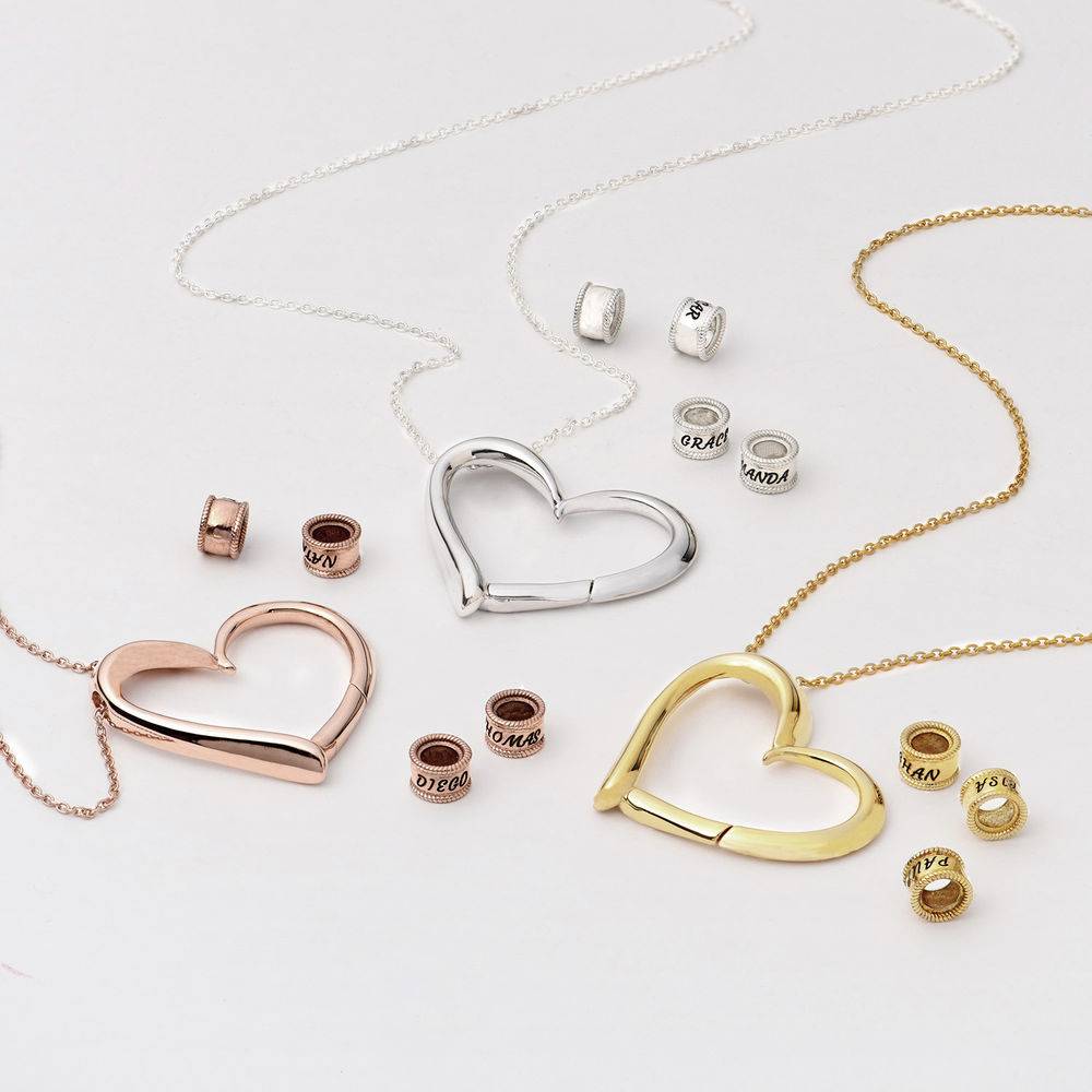 Charming Heart Necklace with Engraved Beads in Gold Plating-4 product photo