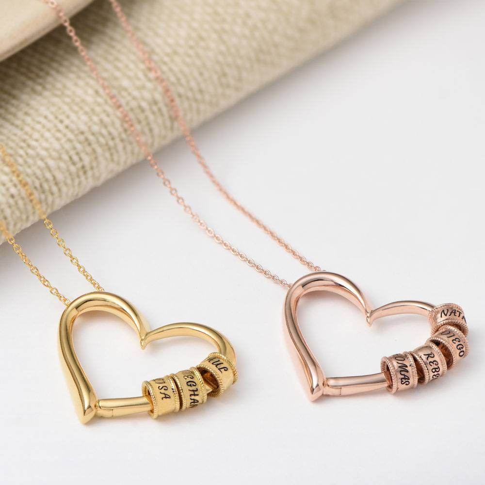 Charming Heart Necklace with Engraved Beads in Gold Plating-5 product photo