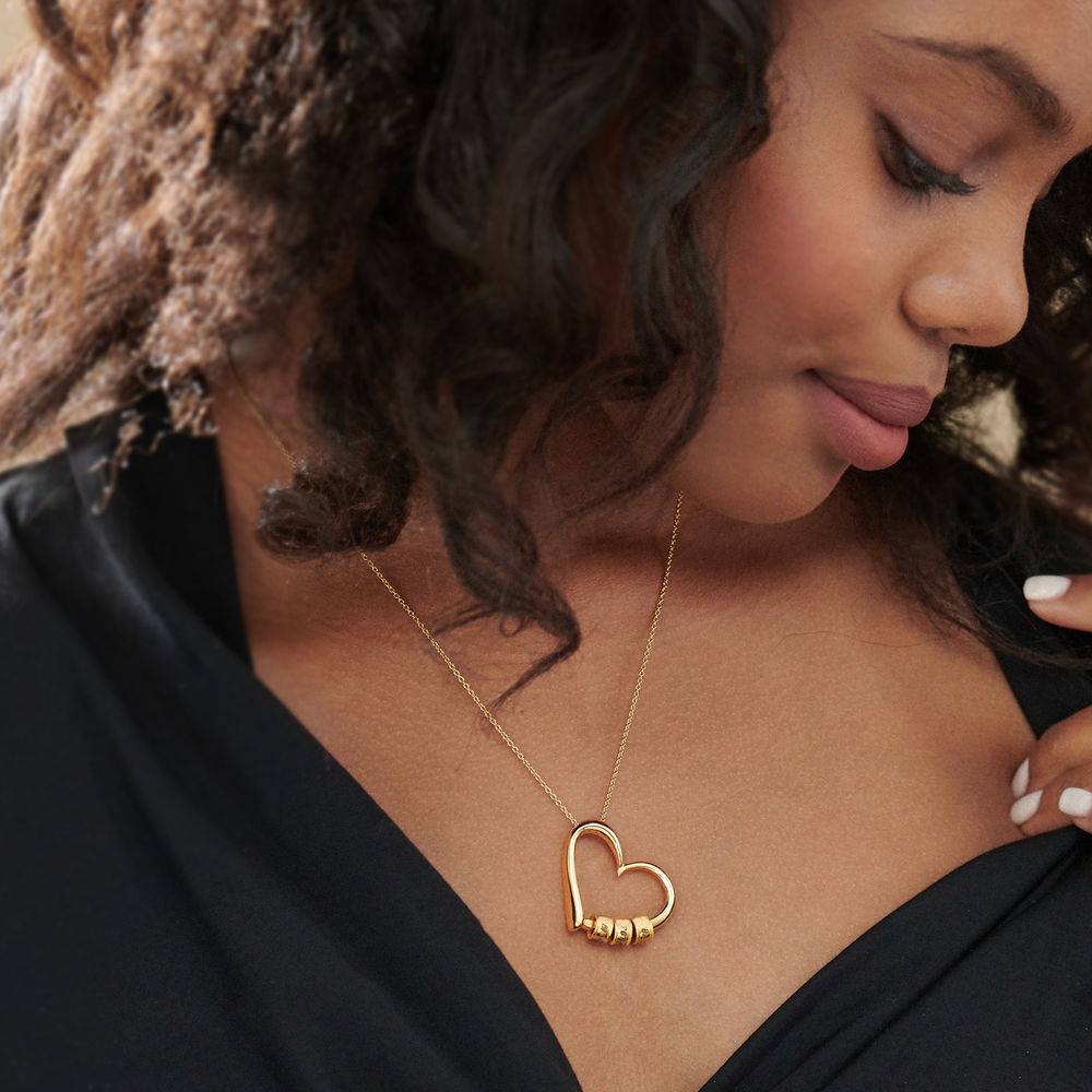 Charming Heart Necklace with Engraved Beads in Gold Plating-6 product photo