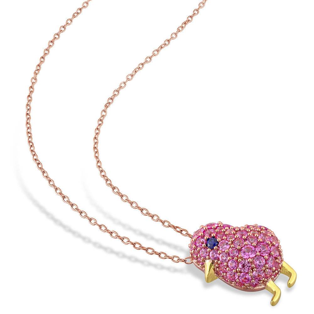 Chick Necklace with Lab-Created Blue and Pink Sapphire in Rose Gold Plated Sterling Silver-2 product photo