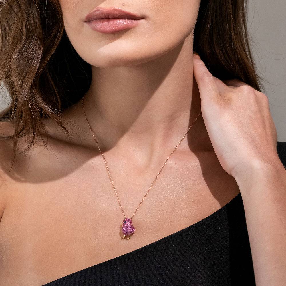 Chick Necklace with Lab-Created Blue and Pink Sapphire in Rose Gold Plated Sterling Silver-3 product photo