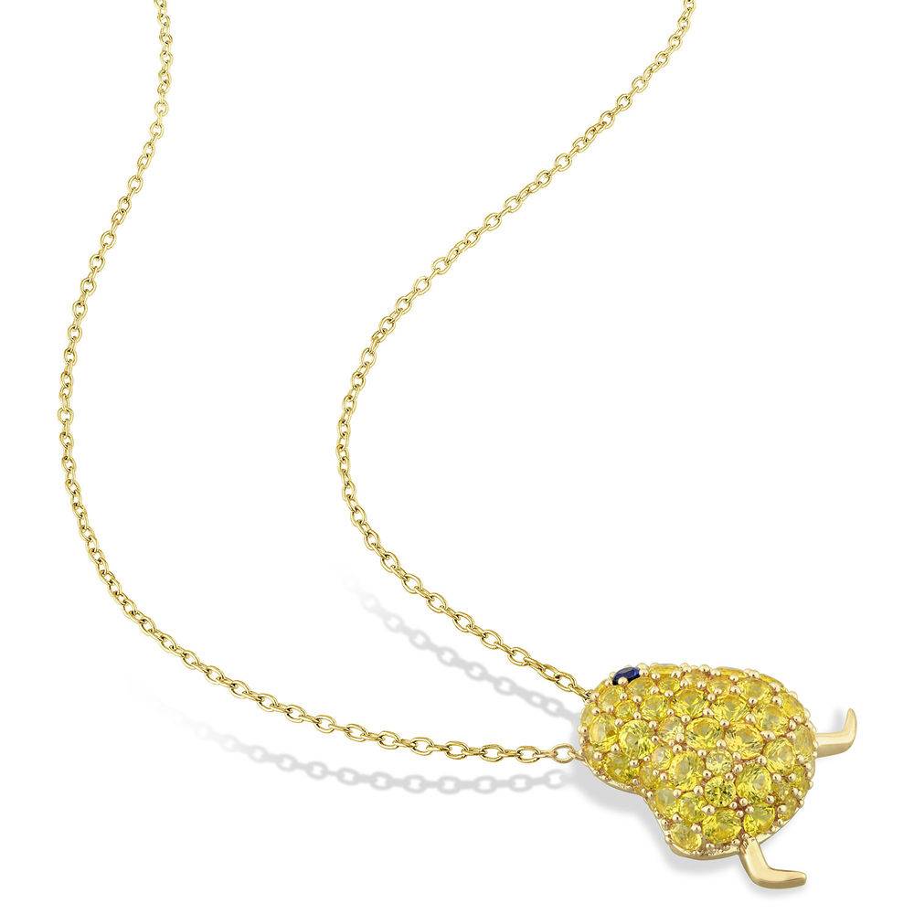 Chick Necklace with Lab-Created Blue and Yellow Sapphire in Gold Plated Sterling Silver-2 product photo