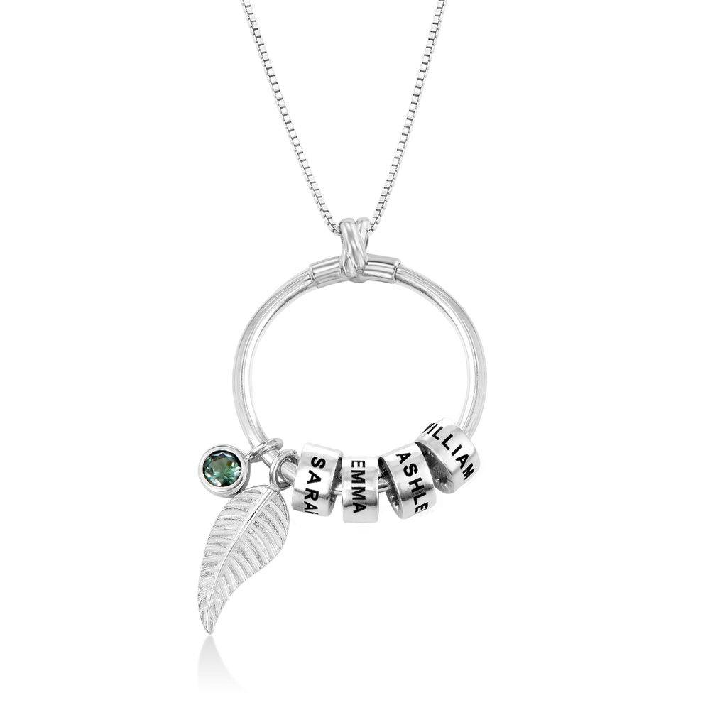 Circle Pendant Necklace with Leaf And Custom Beads in Sterling Silver-2 product photo