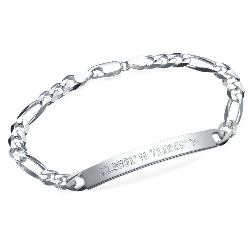 Cuban Curb Coordinates Bar Bracelet for Men in Sterling Silver-1 product photo