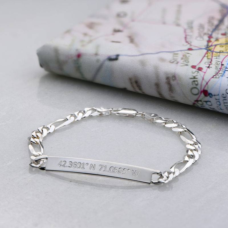 Cuban Curb Coordinates Bar Bracelet for Men in Sterling Silver-3 product photo