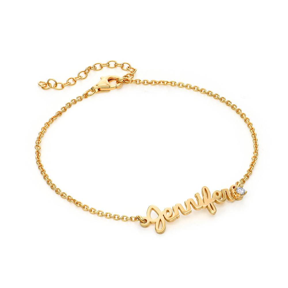 Cursive Name Bracelet in Gold Plating with Diamond-1 product photo