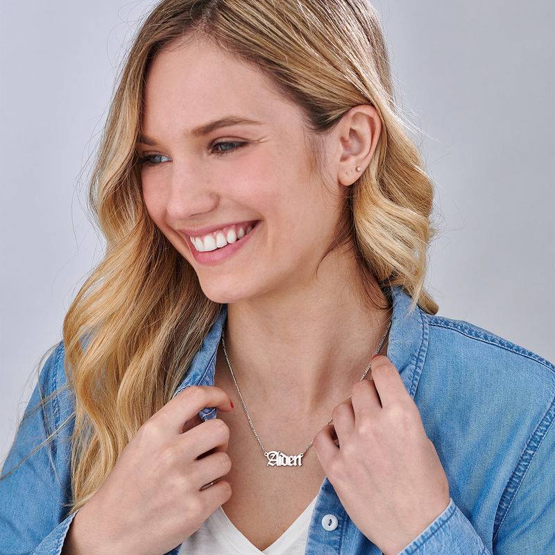 Custom Gothic Name Necklace in Silver - Unisex-4 product photo