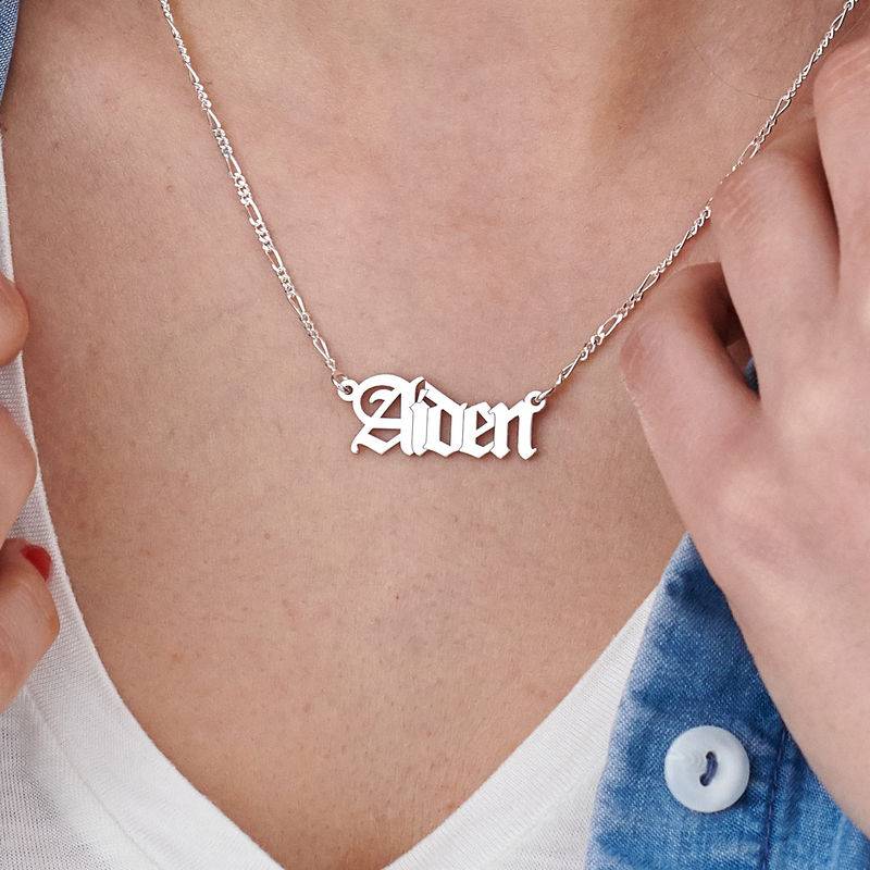 Custom Gothic Name Necklace in Silver - Unisex-5 product photo