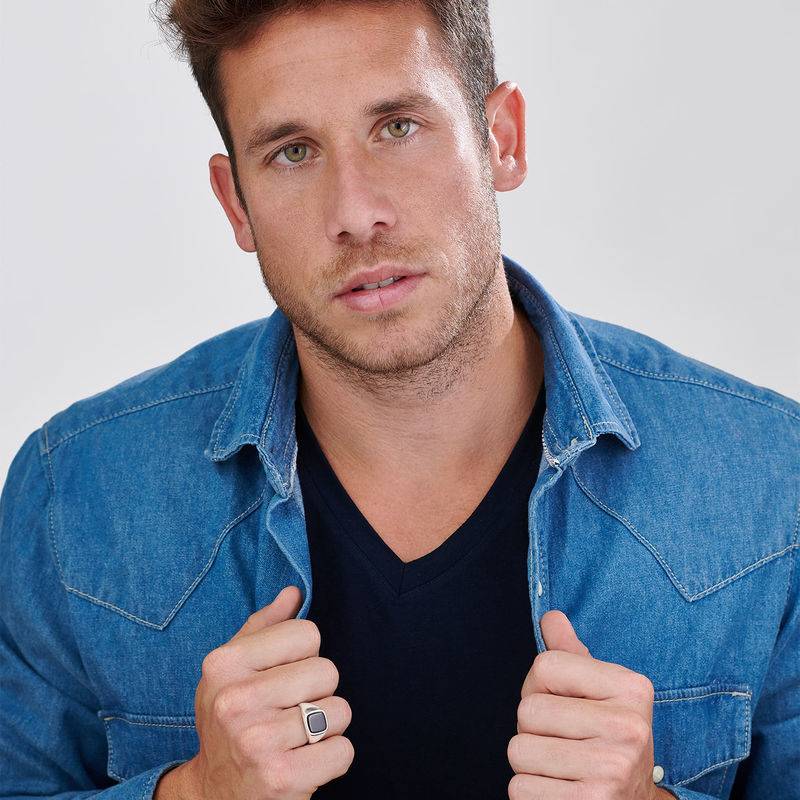 Custom Onyx Stone Signet Ring in Sterling Silver for Men-4 product photo