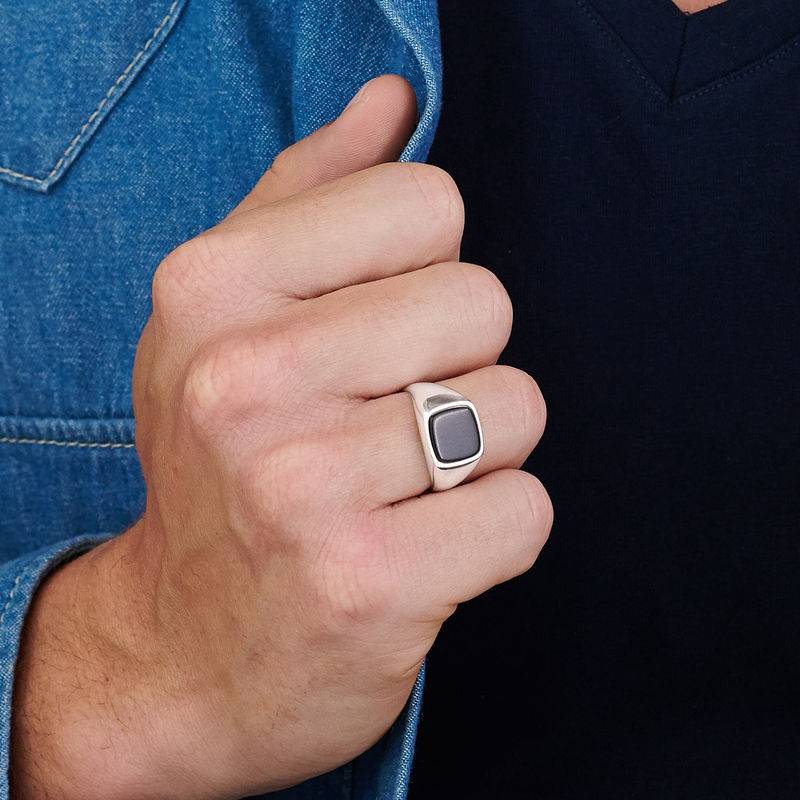 Custom Onyx Stone Signet Ring in Sterling Silver for Men-5 product photo